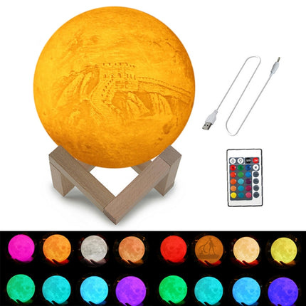 Customized 16-colors 3D Print Lamp USB Charging Energy-saving LED Night Light with Remote Control & Wooden Holder Base, Diameter:20cm-garmade.com