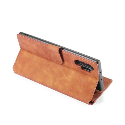 DG.MING Retro Oil Side Horizontal Flip Case with Holder & Card Slots & Wallet for Galaxy Note 10(Brown)-garmade.com