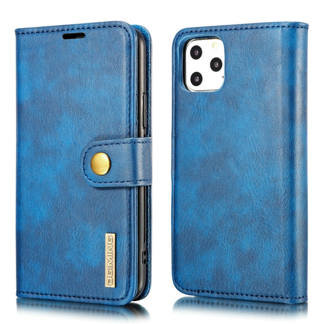 DG.MING Crazy Horse Texture Flip Detachable Magnetic Leather Case with Holder & Card Slots & Wallet For iPhone 11 Pro Max (Blue)-garmade.com