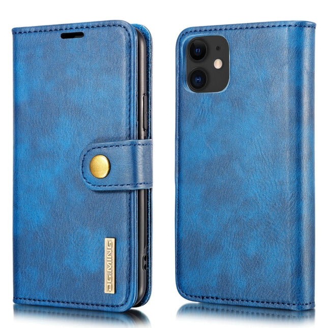DG.MING Crazy Horse Texture Flip Detachable Magnetic Leather Case with Holder & Card Slots & Wallet For iPhone 11 (Blue)-garmade.com