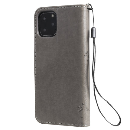 Tree & Cat Pattern Pressed Printing Horizontal Flip PU Leather Case with Holder & Card Slots & Wallet & Lanyard For iPhone 11 Pro(Grey)-garmade.com