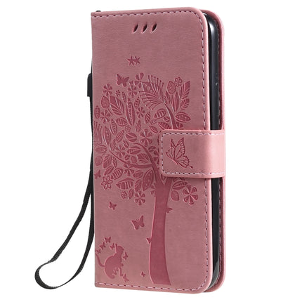 Tree & Cat Pattern Pressed Printing Horizontal Flip PU Leather Case with Holder & Card Slots & Wallet & Lanyard For iPhone 11 Pro(Pink)-garmade.com