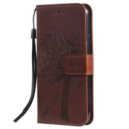 Tree & Cat Pattern Pressed Printing Horizontal Flip PU Leather Case with Holder & Card Slots & Wallet & Lanyard For iPhone 11 Pro(Brown)-garmade.com