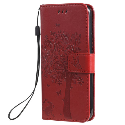 Tree & Cat Pattern Pressed Printing Horizontal Flip PU Leather Case with Holder & Card Slots & Wallet & Lanyard For iPhone 11 Pro(Red)-garmade.com