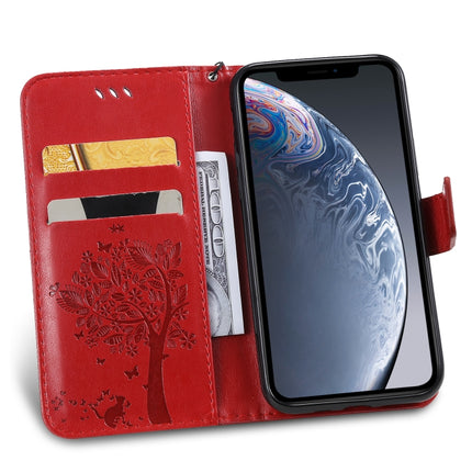 Tree & Cat Pattern Pressed Printing Horizontal Flip PU Leather Case with Holder & Card Slots & Wallet & Lanyard For iPhone 11 Pro(Red)-garmade.com