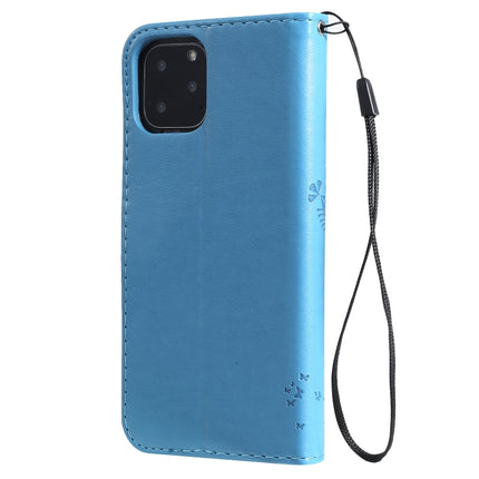 Tree & Cat Pattern Pressed Printing Horizontal Flip PU Leather Case with Holder & Card Slots & Wallet & Lanyard For iPhone 11 Pro(Blue)-garmade.com
