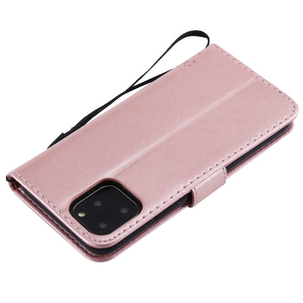 Tree & Cat Pattern Pressed Printing Horizontal Flip PU Leather Case with Holder & Card Slots & Wallet & Lanyard For iPhone 11 Pro(Rose Gold)-garmade.com