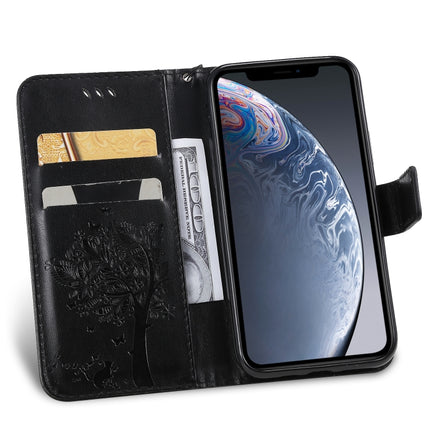 Tree & Cat Pattern Pressed Printing Horizontal Flip PU Leather Case with Holder & Card Slots & Wallet & Lanyard For iPhone 11 Pro(Black)-garmade.com