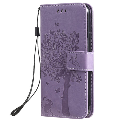 Tree & Cat Pattern Pressed Printing Horizontal Flip PU Leather Case with Holder & Card Slots & Wallet & Lanyard For iPhone 11 Pro(Light Purple)-garmade.com