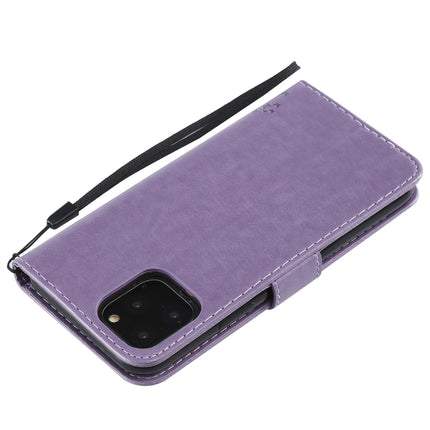 Tree & Cat Pattern Pressed Printing Horizontal Flip PU Leather Case with Holder & Card Slots & Wallet & Lanyard For iPhone 11 Pro(Light Purple)-garmade.com