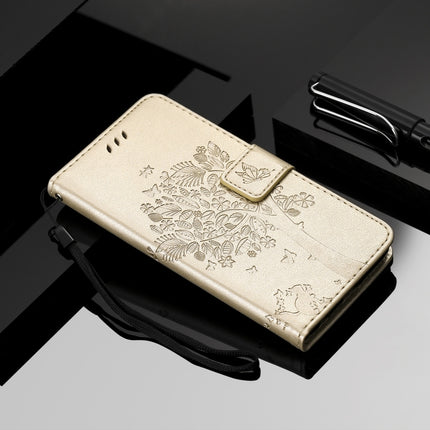 Tree & Cat Pattern Pressed Printing Horizontal Flip PU Leather Case with Holder & Card Slots & Wallet & Lanyard For iPhone 11 Pro(Gold)-garmade.com