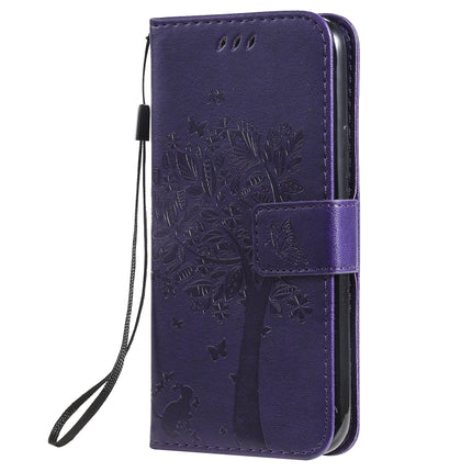 Tree & Cat Pattern Pressed Printing Horizontal Flip PU Leather Case with Holder & Card Slots & Wallet & Lanyard For iPhone 11 Pro(Purple)-garmade.com