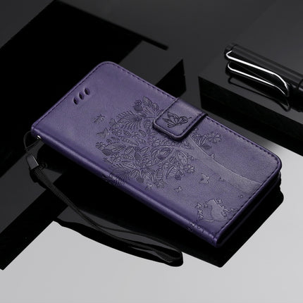 Tree & Cat Pattern Pressed Printing Horizontal Flip PU Leather Case with Holder & Card Slots & Wallet & Lanyard For iPhone 11 Pro(Purple)-garmade.com