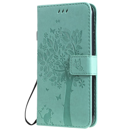 Tree & Cat Pattern Pressed Printing Horizontal Flip PU Leather Case with Holder & Card Slots & Wallet & Lanyard For iPhone 11(Green)-garmade.com