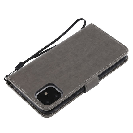 Tree & Cat Pattern Pressed Printing Horizontal Flip PU Leather Case with Holder & Card Slots & Wallet & Lanyard For iPhone 11(Grey)-garmade.com
