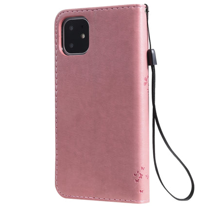 Tree & Cat Pattern Pressed Printing Horizontal Flip PU Leather Case with Holder & Card Slots & Wallet & Lanyard For iPhone 11(Pink)-garmade.com
