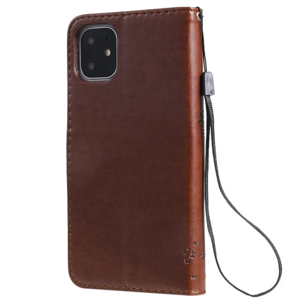 Tree & Cat Pattern Pressed Printing Horizontal Flip PU Leather Case with Holder & Card Slots & Wallet & Lanyard For iPhone 11(Brown)-garmade.com