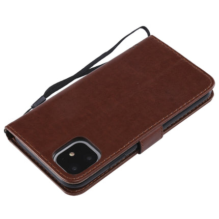 Tree & Cat Pattern Pressed Printing Horizontal Flip PU Leather Case with Holder & Card Slots & Wallet & Lanyard For iPhone 11(Brown)-garmade.com