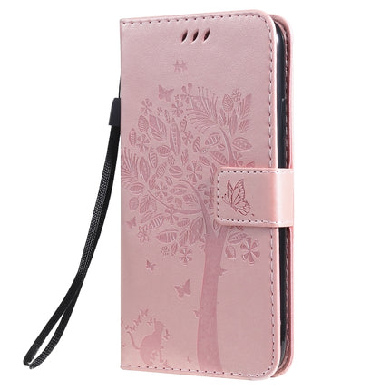 Tree & Cat Pattern Pressed Printing Horizontal Flip PU Leather Case with Holder & Card Slots & Wallet & Lanyard For iPhone 11(Rose Gold)-garmade.com