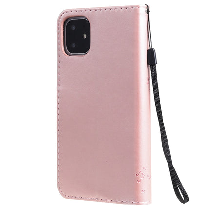 Tree & Cat Pattern Pressed Printing Horizontal Flip PU Leather Case with Holder & Card Slots & Wallet & Lanyard For iPhone 11(Rose Gold)-garmade.com