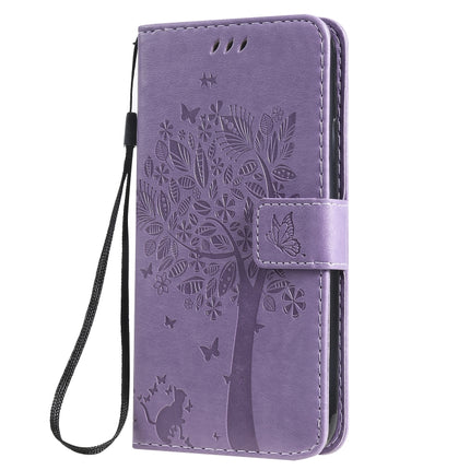 Tree & Cat Pattern Pressed Printing Horizontal Flip PU Leather Case with Holder & Card Slots & Wallet & Lanyard For iPhone 11(Light Purple)-garmade.com