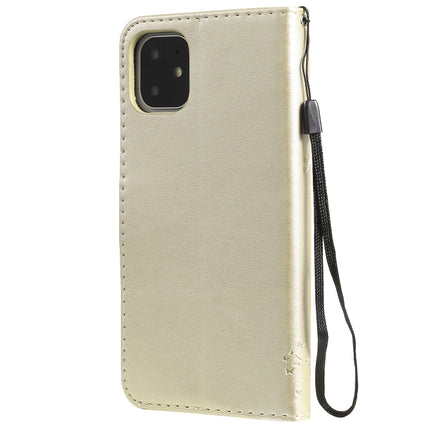 Tree & Cat Pattern Pressed Printing Horizontal Flip PU Leather Case with Holder & Card Slots & Wallet & Lanyard For iPhone 11(Gold)-garmade.com