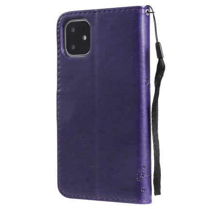 Tree & Cat Pattern Pressed Printing Horizontal Flip PU Leather Case with Holder & Card Slots & Wallet & Lanyard For iPhone 11(Purple)-garmade.com