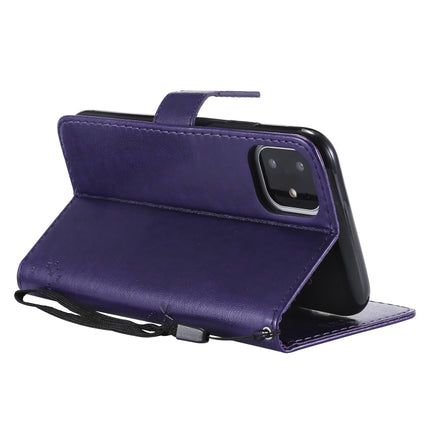 Tree & Cat Pattern Pressed Printing Horizontal Flip PU Leather Case with Holder & Card Slots & Wallet & Lanyard For iPhone 11(Purple)-garmade.com