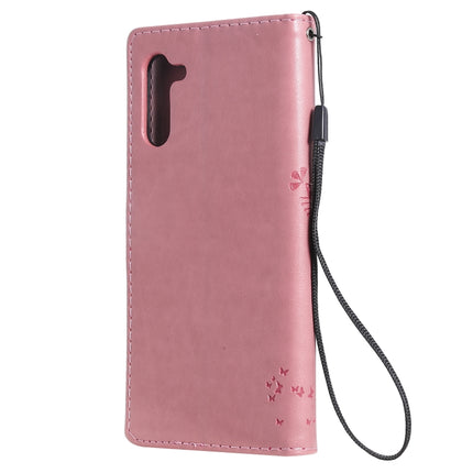 Tree & Cat Pattern Pressed Printing Horizontal Flip PU Leather Case with Holder & Card Slots & Wallet & Lanyard For Galaxy Note10(Pink)-garmade.com