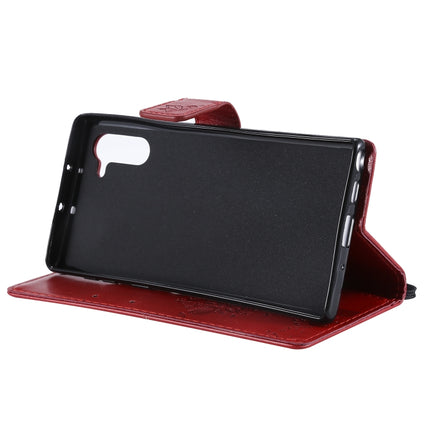 Tree & Cat Pattern Pressed Printing Horizontal Flip PU Leather Case with Holder & Card Slots & Wallet & Lanyard For Galaxy Note10(Red)-garmade.com