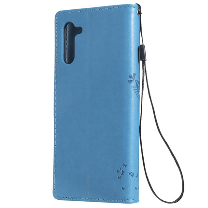 Tree & Cat Pattern Pressed Printing Horizontal Flip PU Leather Case with Holder & Card Slots & Wallet & Lanyard For Galaxy Note10(Blue)-garmade.com