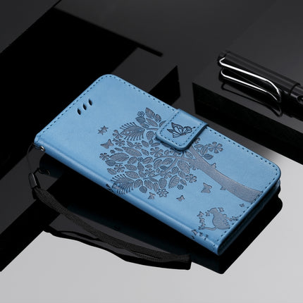 Tree & Cat Pattern Pressed Printing Horizontal Flip PU Leather Case with Holder & Card Slots & Wallet & Lanyard For Galaxy Note10(Blue)-garmade.com