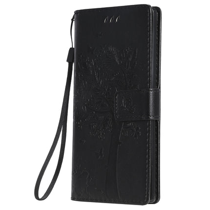 Tree & Cat Pattern Pressed Printing Horizontal Flip PU Leather Case with Holder & Card Slots & Wallet & Lanyard For Galaxy Note10(Black)-garmade.com