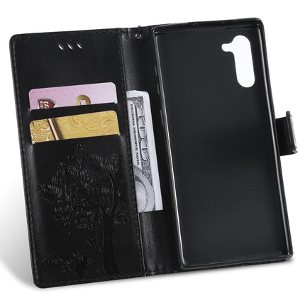 Tree & Cat Pattern Pressed Printing Horizontal Flip PU Leather Case with Holder & Card Slots & Wallet & Lanyard For Galaxy Note10(Black)-garmade.com