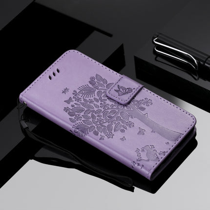 Tree & Cat Pattern Pressed Printing Horizontal Flip PU Leather Case with Holder & Card Slots & Wallet & Lanyard For Galaxy Note10(Light Purple)-garmade.com