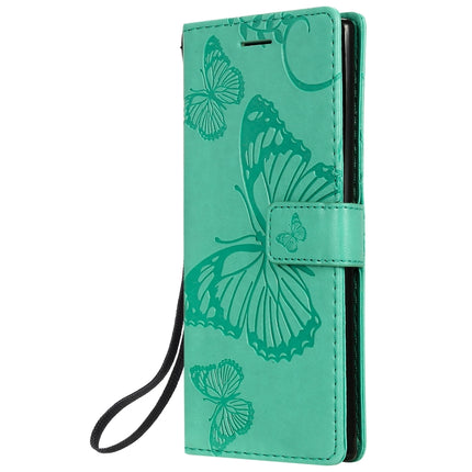 Pressed Printing Butterfly Pattern Horizontal Flip PU Leather Case with Holder & Card Slots & Wallet & Lanyard For Galaxy Note 10(Green)-garmade.com