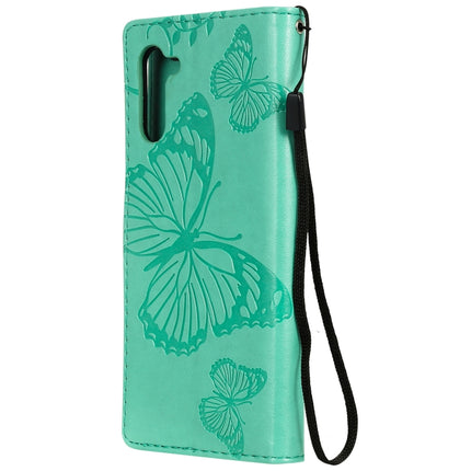 Pressed Printing Butterfly Pattern Horizontal Flip PU Leather Case with Holder & Card Slots & Wallet & Lanyard For Galaxy Note 10(Green)-garmade.com