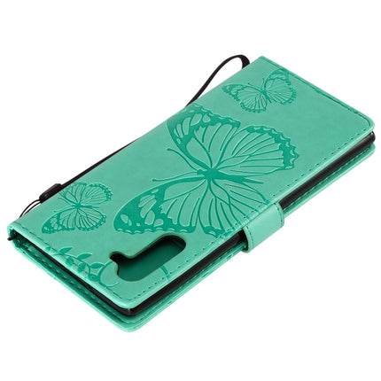 Pressed Printing Butterfly Pattern Horizontal Flip PU Leather Case with Holder & Card Slots & Wallet & Lanyard For Galaxy Note 10(Green)-garmade.com