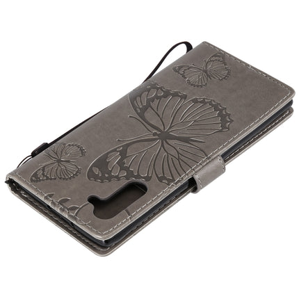 Pressed Printing Butterfly Pattern Horizontal Flip PU Leather Case with Holder & Card Slots & Wallet & Lanyard For Galaxy Note 10(Grey)-garmade.com