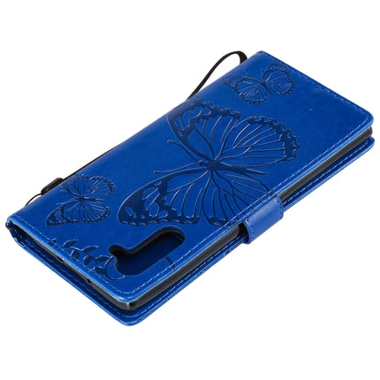 Pressed Printing Butterfly Pattern Horizontal Flip PU Leather Case with Holder & Card Slots & Wallet & Lanyard For Galaxy Note 10(Blue)-garmade.com