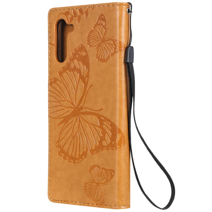 Pressed Printing Butterfly Pattern Horizontal Flip PU Leather Case with Holder & Card Slots & Wallet & Lanyard For Galaxy Note 10(Yellow)-garmade.com
