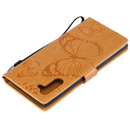 Pressed Printing Butterfly Pattern Horizontal Flip PU Leather Case with Holder & Card Slots & Wallet & Lanyard For Galaxy Note 10(Yellow)-garmade.com