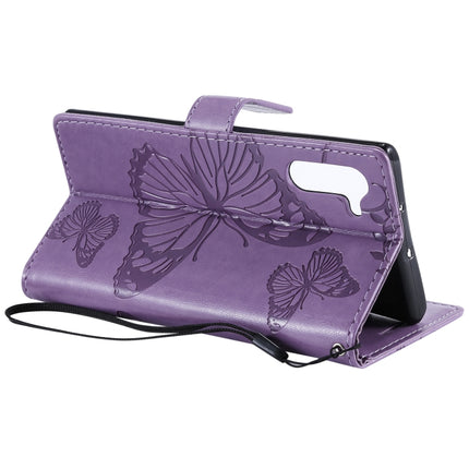 Pressed Printing Butterfly Pattern Horizontal Flip PU Leather Case with Holder & Card Slots & Wallet & Lanyard For Galaxy Note 10(Purple)-garmade.com