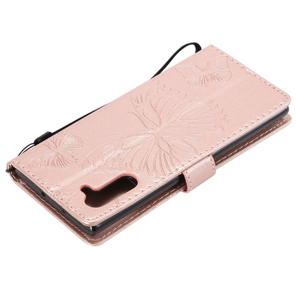 Pressed Printing Butterfly Pattern Horizontal Flip PU Leather Case with Holder & Card Slots & Wallet & Lanyard For Galaxy Note 10(Rose Gold)-garmade.com