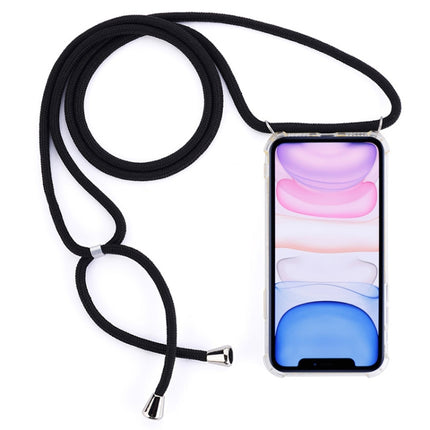 Four-Corner Anti-Fall Transparent TPU Mobile Phone Case With Lanyard for iPhone 11(Black)-garmade.com