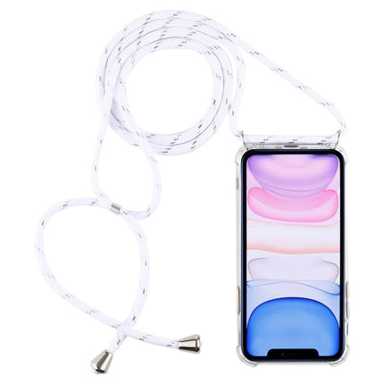 Four-Corner Anti-Fall Transparent TPU Mobile Phone Case With Lanyard for iPhone 11(White)-garmade.com