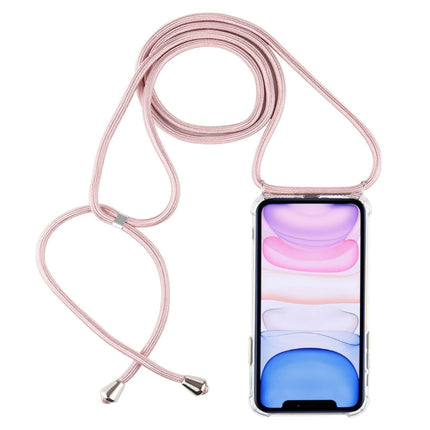 Four-Corner Anti-Fall Transparent TPU Mobile Phone Case With Lanyard for iPhone 11(Rose Gold)-garmade.com