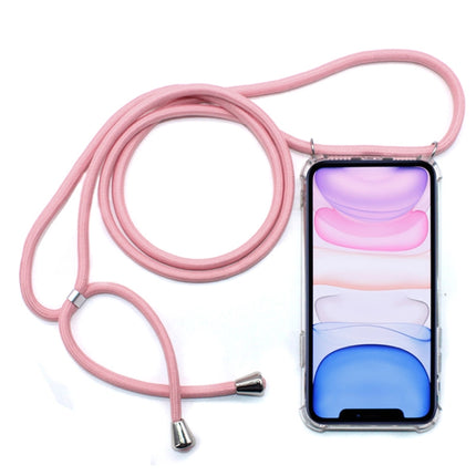Four-Corner Anti-Fall Transparent TPU Mobile Phone Case With Lanyard for iPhone 11(Pink)-garmade.com