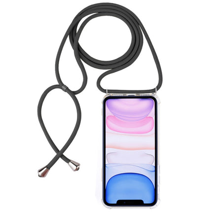 Four-Corner Anti-Fall Transparent TPU Mobile Phone Case With Lanyard for iPhone 11(Grey)-garmade.com