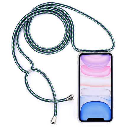 Four-Corner Anti-Fall Transparent TPU Mobile Phone Case With Lanyard for iPhone 11(Green White Blue)-garmade.com